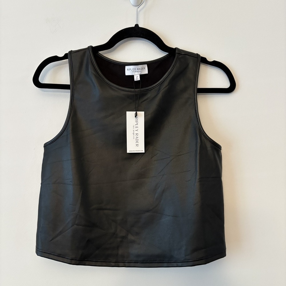 NWT Ripley Rader Faux Leather Boxy Tank Black S Minimalist Capsule Office READ